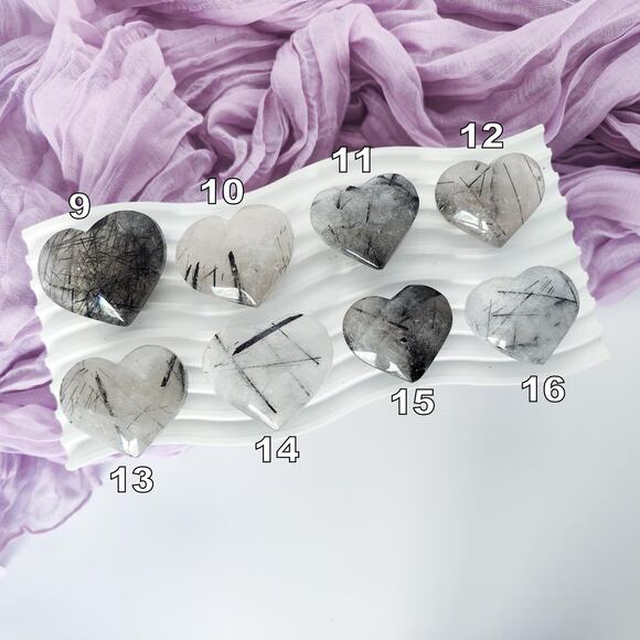 Black Tourmaline in Clear Quartz Heart Crystal Carving - Picture 9 of 10